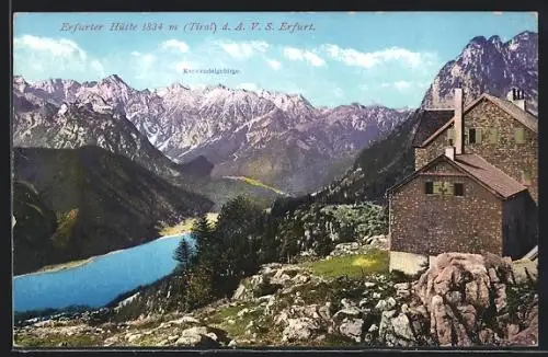 AK Erfurter Hütte, Berghütte d. A. V. S. Erfurt mit Karwendelgebirge