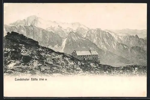AK Landshuter Hütte, Berghütte mit Gipfelpanorama