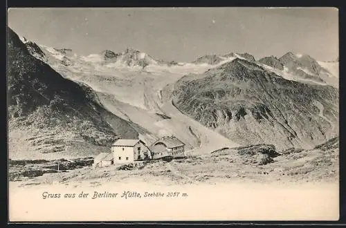 AK Berliner Hütte, Berghütte mit Bergpanorama