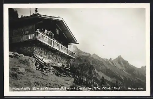 AK Wandeckhütte, Berghütte mit Floitenturm und Gipfelpanorama