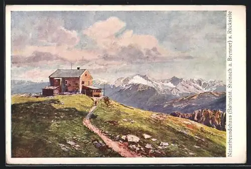 AK Naturfreundehaus am Padasterjoch, Berghütte mit Gebirgspanorama