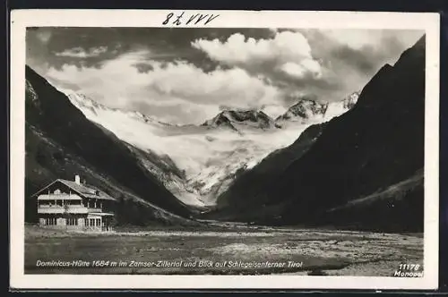 AK Dominicus-Hütte im Zamser-Zillertal und Blick auf Schlegeisenferner Tirol