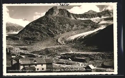 AK Waxeckhütte, Unterkunftshaus mit Alpenrose, Waxeckgletscher, Berghütte