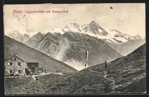 AK Kalserthörlhütte, Blick an der Berghütte vorbei zum Grossglockner