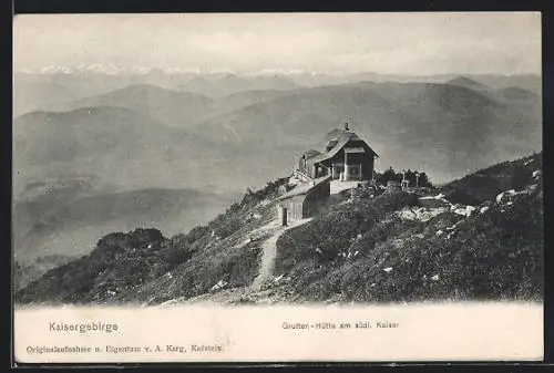 AK Grutten-Hütte, Berghütte mit Kaisergebirgs-Panorama