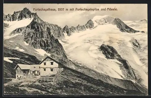 AK Furtschagelhaus, verschneite Furtschagelspitze und Mösele