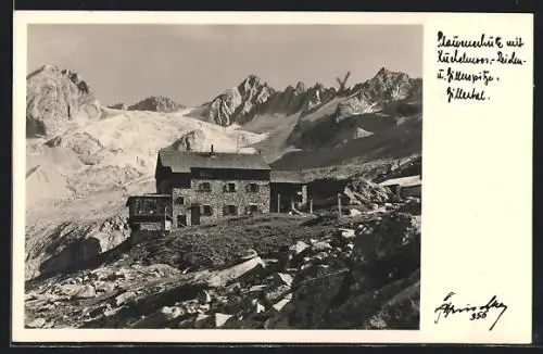 AK Plauenerhütte, Berghütte mit Gipfelpanorama