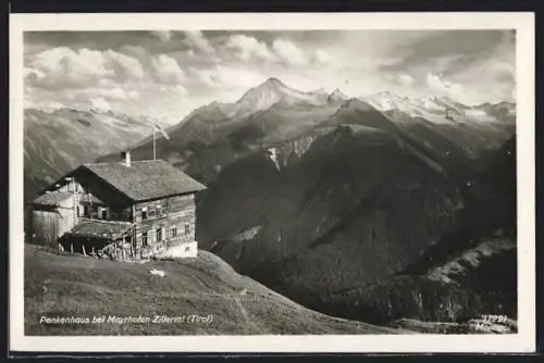 AK Penkenhaus, Berghütte bei Mayrhofen mit Gipfelpanorama