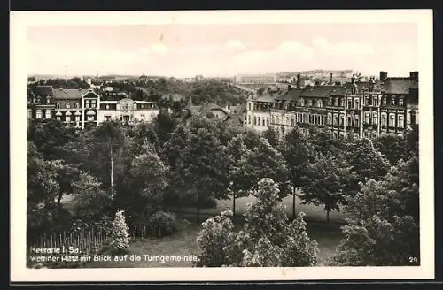 AK Meerane, Wettiner-Platz mit Blick auf die Turngemeinde