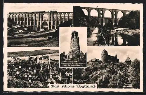 AK Netzschkau i. V., Elstertalbrücke, Göltzschtalbrücke, Ortsansicht