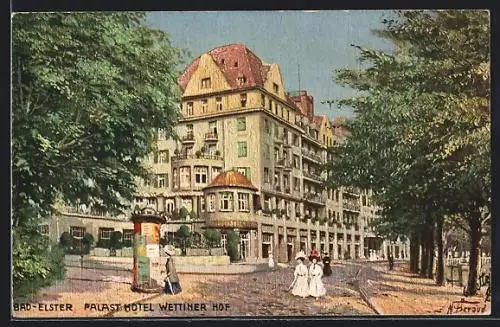 Künstler-AK Bad Elster, Palast Hotel Wettiner Hof