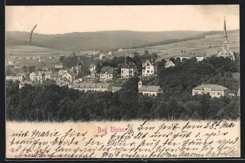 AK Bad Elster, Ortsansicht mit Kirche aus der Vogelschau