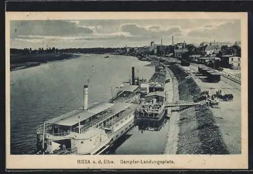 AK Riesa /Elbe, Dampfer-Landungsplatz aus der Vogelschau