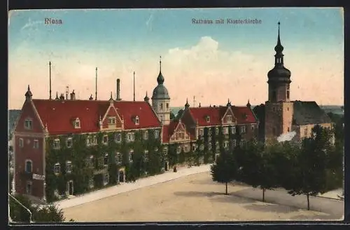 AK Riesa /Elbe, Rathaus mit Klosterkirche