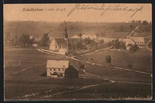 AK Schellerhau /Erzgeb., Ortsansicht mit Kirche aus der Vogelschau