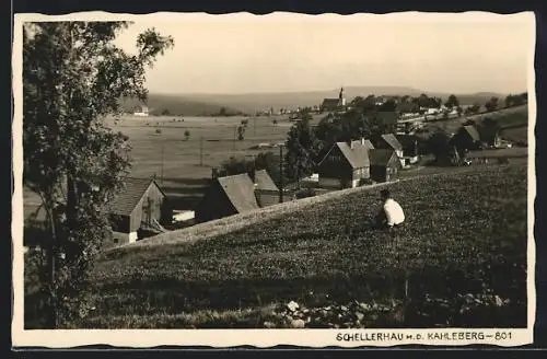 AK Schellerhau, Ortspartie m. d. Kahleberg und Mann