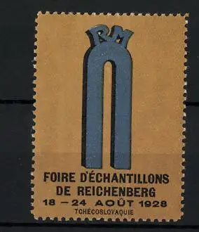 Reklamemarke Reichenberg, Foire d`Échantillons 1928, Messelogo