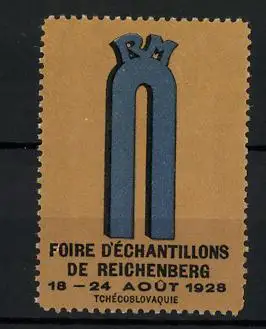 Reklamemarke Reichenberg, Foire d`Échantillons 1928, Messelogo