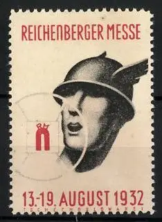 Reklamemarke Reichenberg, Reichenberger Messe 1932, Messelogo & Hermeskopf