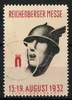 Reklamemarke Reichenberg, Reichenberger Messe 1932, Messelogo & Hermeskopf