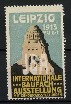 Reklamemarke Leipzig, Internationale Baufach-Ausstellung mit Sonderausstellungen IBA 1913, Völkerschlachtdenkmal