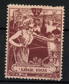 Reklamemarke Liége, Exposition Universelle 1905, Arbeiterin am Ortsrand