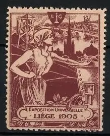 Reklamemarke Liége, Exposition Universelle 1905, Arbeiterin am Ortsrand