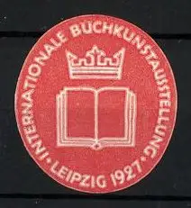 Präge-Reklamemarke Leipzig, Internationale Buchkunstausstellung 1927, Buch mit Krone