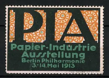 Reklamemarke Berlin, Papier-Industrie-Ausstellung PIA 1913, Messelogo