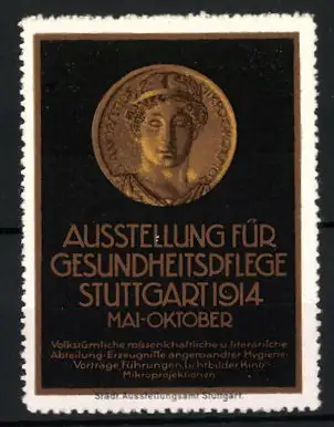 Reklamemarke Stuttgart, Ausstellung für Gesundheitspflege 1914, Goldmedaille griech. Gott