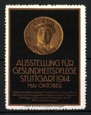Reklamemarke Stuttgart, Ausstellung für Gesundheitspflege 1914, Goldmedaille griech. Gott