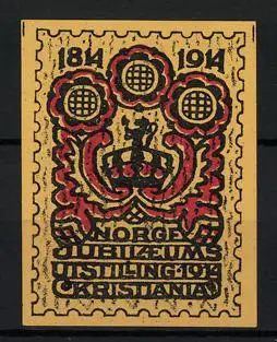 Reklamemarke Kristiania, Norge Jubileums Utstilling 1914, 1814-1914, Messelogo