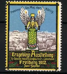 Reklamemarke Freiberg, Erzgebirgs-Ausstellung f. Gewerbe, Industrie & Bergbau 1912, Erzengel