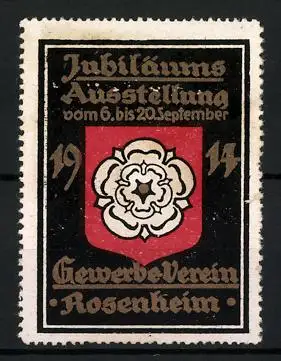 Reklamemarke Rosenheim, Jubiläums-Ausstellung 1914, Gewerbeverein, Wappen