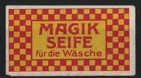 Reklamemarke Magik Seife für die Wäsche, Karos in rot und gelb