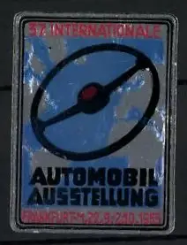 Präge-Reklamemarke Frankfurt a. M., 37. Internationale Automobil-Ausstellung 1955, Lenkrad