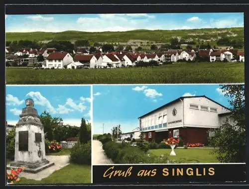 AK Singlis, Kriegerdenkmal, Domgemeinschaftshaus, Panorama