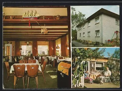 AK Wittdün / Nordseebad, Hotel-Restaurant Treffpunkt, Aussen- und Innenansichten