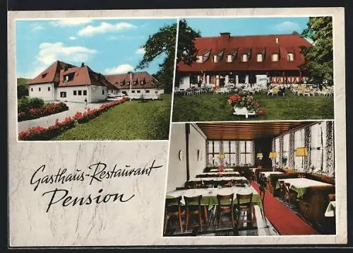 AK Stuttgart-Feuerbach, Gasthaus-Restaurant-Pension im Föhrich, Innenansicht, Garten