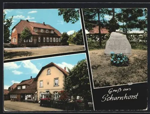 AK Scharnhorst /Kr. Celle, Gasthaus zur Post, Gebäudeansicht, Grabstein