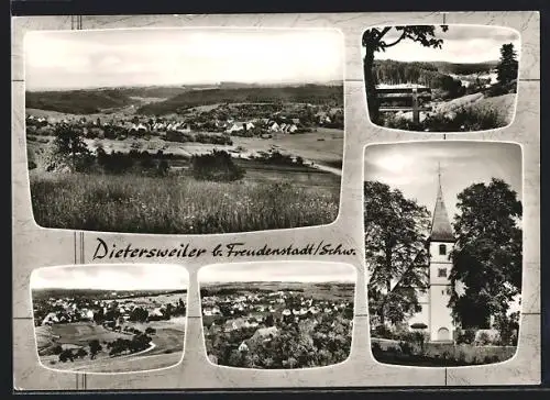 AK Dietersweiler b. Freudenstadt, Ortsansicht aus der Ferne, Kirche, Landschaftspanorama