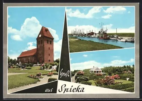 AK Spieka, Partie an der Kirche, Blick auf den Hafen, Parkansicht