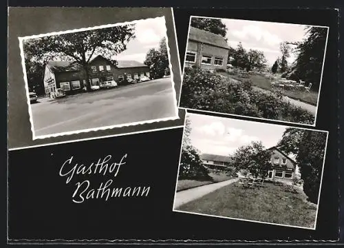 AK Hahnenknoop üb. Bremerhaven, Gasthof Bathmann, parkende VW Käfer, Terrasse