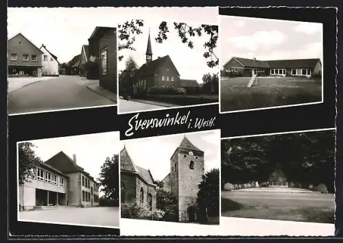 AK Everswinkel i. Westf., Kirche, Rathaus, Schulgebäude, Denkmal