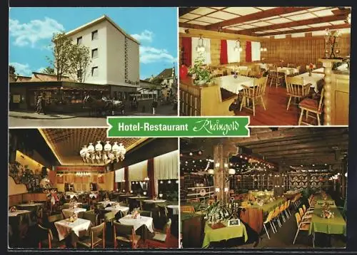 AK Königswinter, Hotel-Restaurant Rheingold mit Innenansichten, Drachenfelsstrasse 36