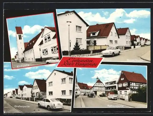 AK Einhausen-Bergstrasse, Kirchpartie, Neues Viertel, Rathaus