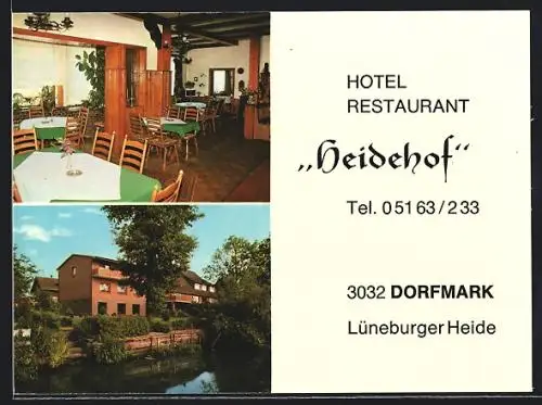 AK Dorfmark /Lüneburger Heide, Hotel-Restaurant Heidehof, mit Innenansicht