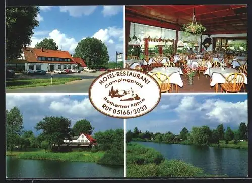 AK Rethem /Aller, Gasthaus und Campingplatz Rethemer Fähre, Speisesaal, Blick über den Fluss