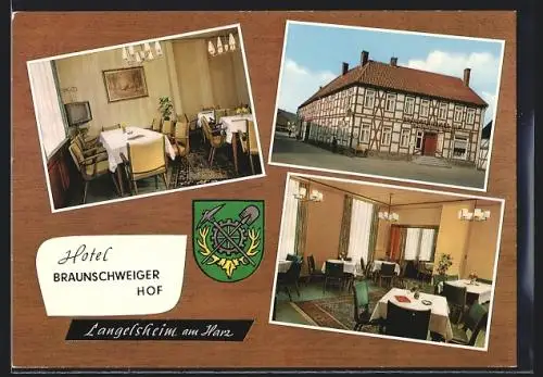 AK Langelsheim a. H., Hotel Braunschweiger Hof, Aussenansicht und Speisesäle
