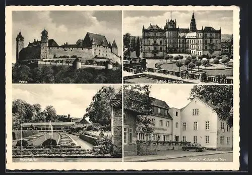 AK Coburg, Veste, Schloss Ehrenburg, Rosengarten, Gasthof Coburger Tor
